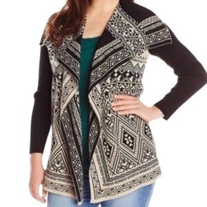 Lucky Brand Open Front Waterfall Cardigan Sweater Blue & Cream Aztec Size S